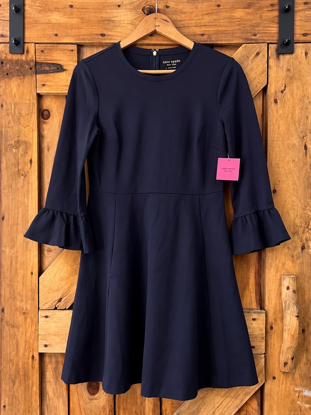 NWT Kate Spade New York Black Ruffle Sleeve Fit & Flare Dress size large